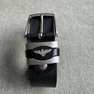 GP & MAX Real Leather Belt Black Shield Eagle Wing's Accent Made in Italy 130 XL